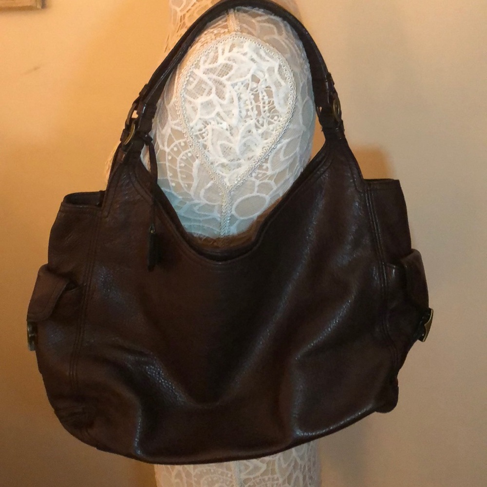 Brown leather hobo shoulder  bag